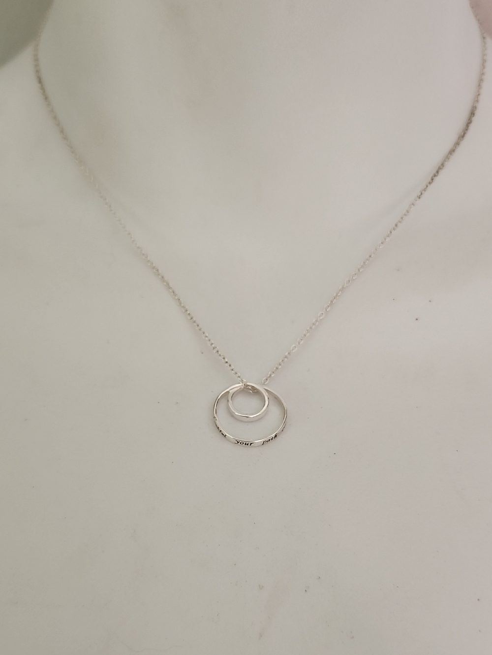 Italy Sterling Silver Interlocking Double Circle Pendant Necklace